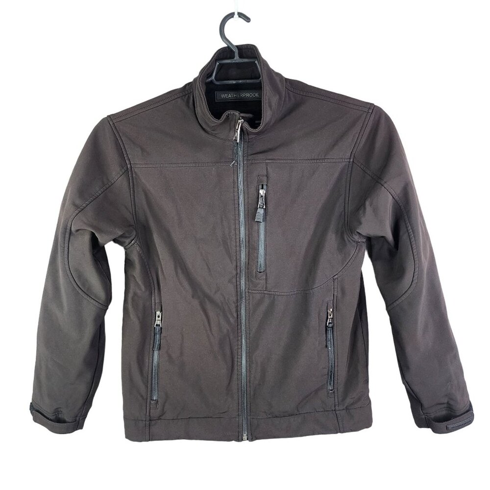 Mens Black Weatherproof Softshell Jacket Full Zip Mock Neck Pockets Stretch M